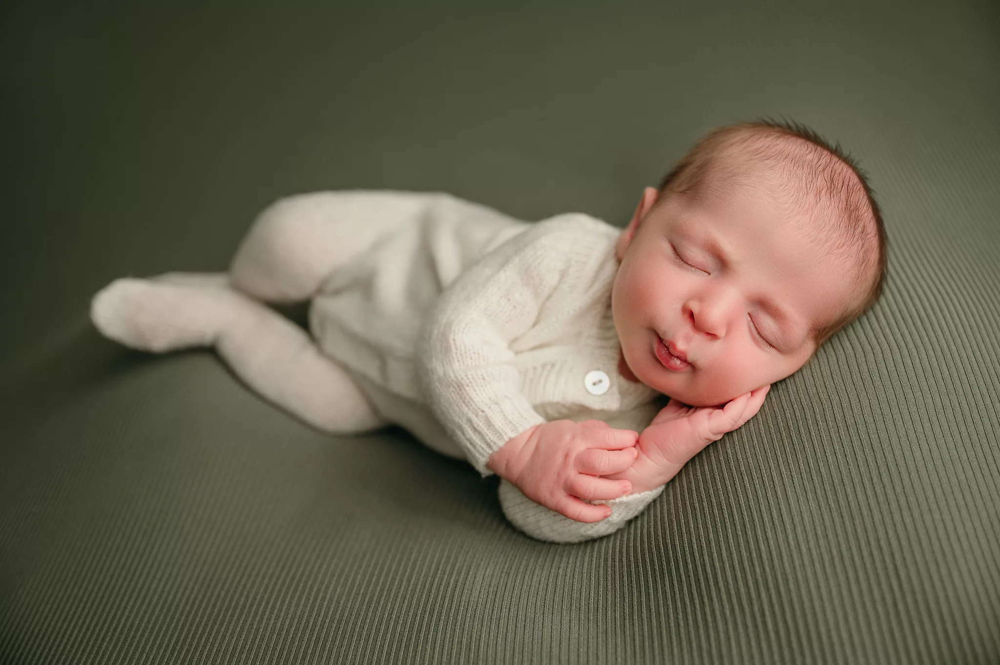 baby boy photo in knit white outfit