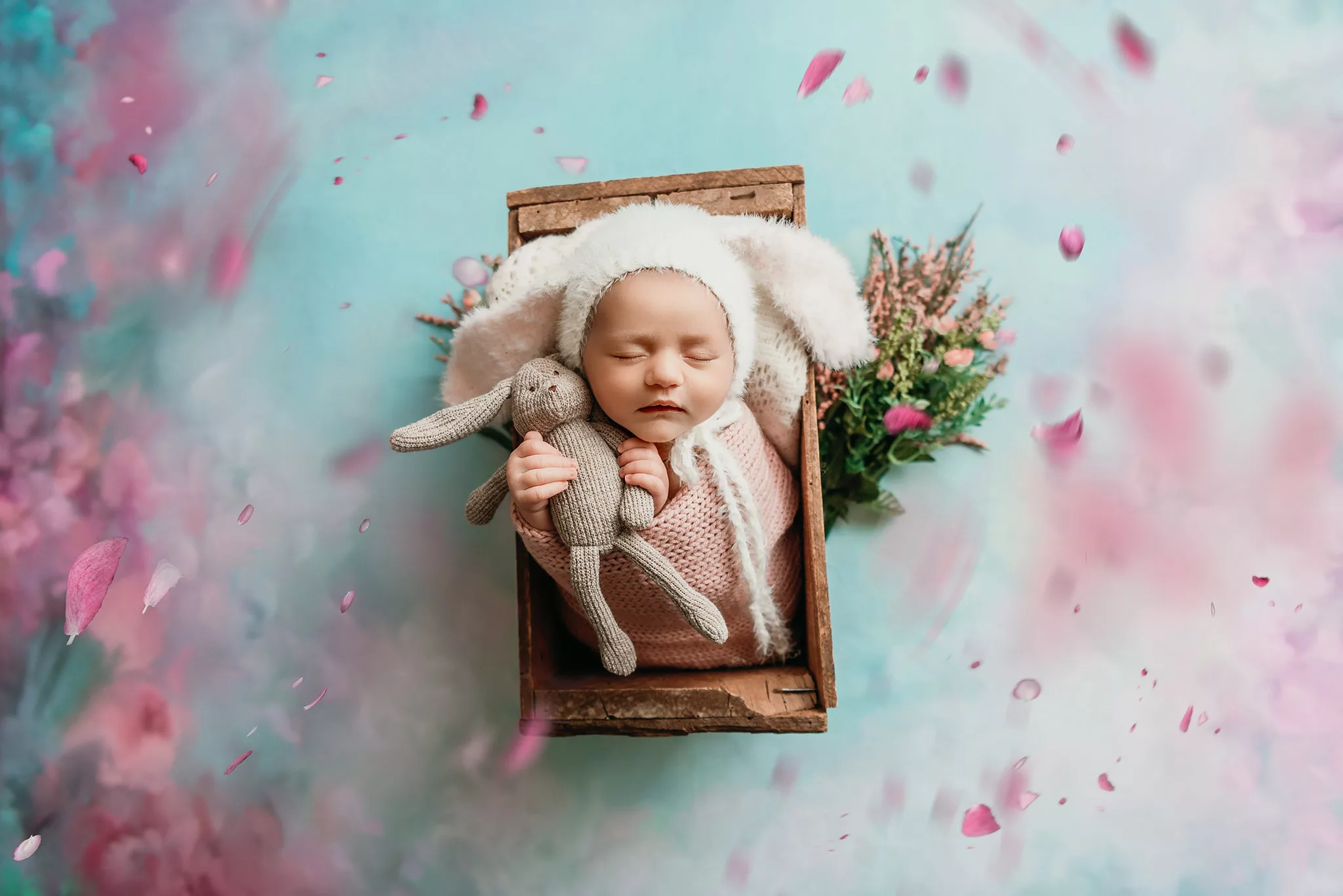 newborn spring photo with bunny ears