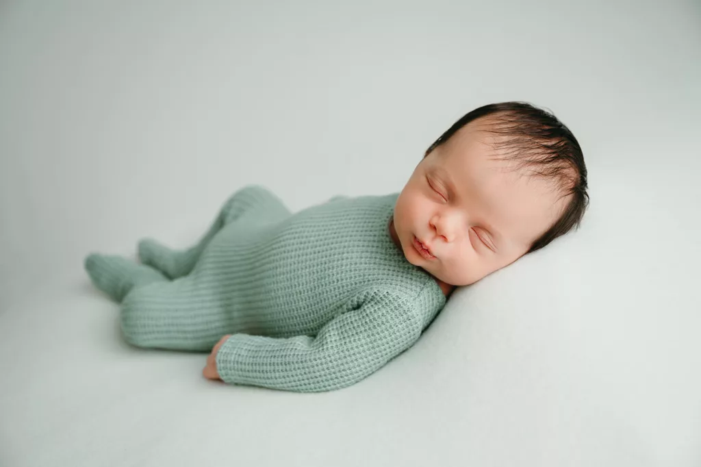 newborn boy in sage outfit | Little Luna Photography